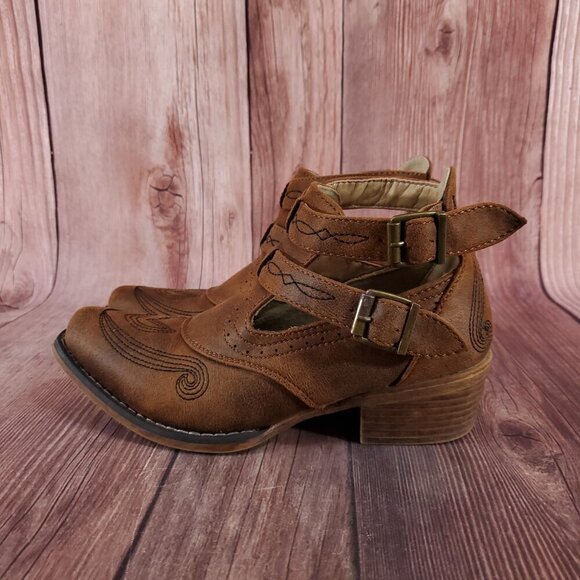 *READ* Roper Womens Size 6 Willa Embroidery Snip Toe Casual Ankle Boots Brown - Picture 2 of 16